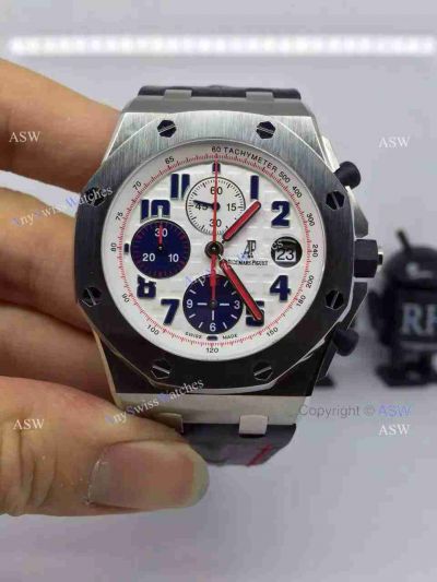 Swiss Audemars Piguet Royal Oak Offshore White Dial Black Leather Band Watch